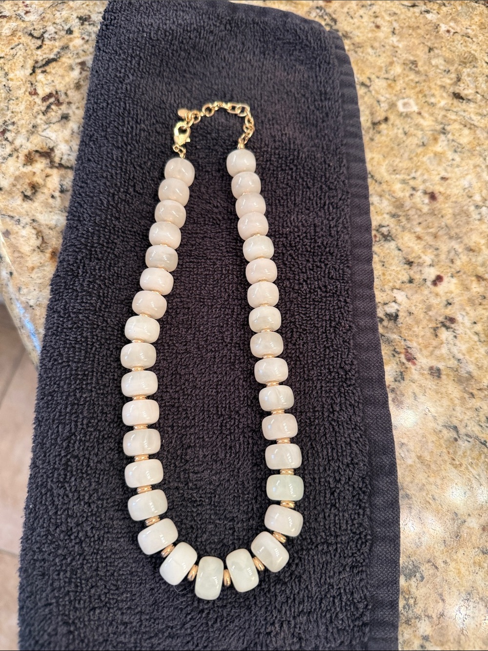 Elegant Cream Beaded Necklace with Gold Accents
